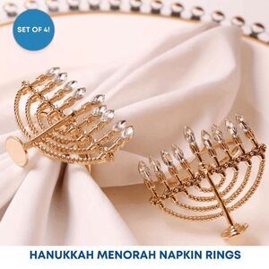 Brand New Set of 4 Menorah Hanukkah Napkin Rings, Hanukkah Hostess Gift, Festiva